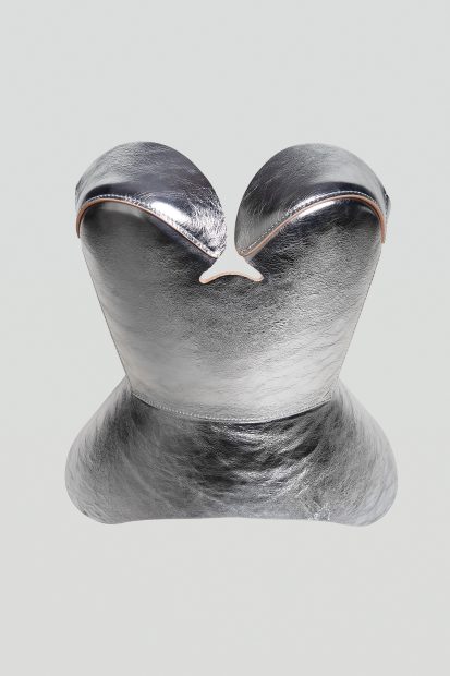 DE LAUER <p> metallic silver corset
