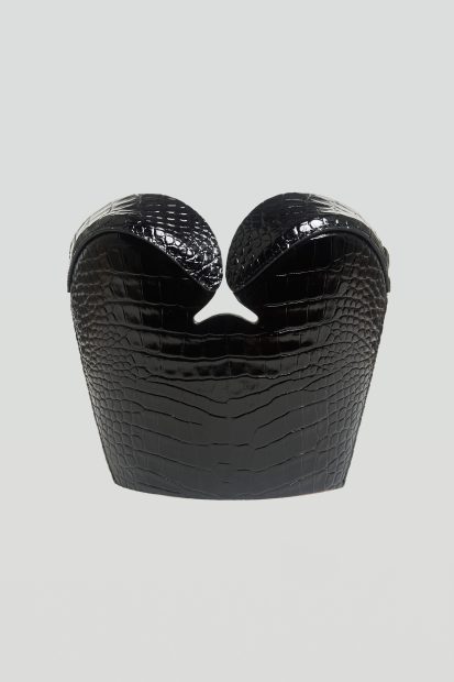 DE LAUER <p>short bustier in black crocodile