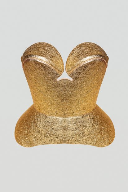 DE LAUER <p> metallic gold corset