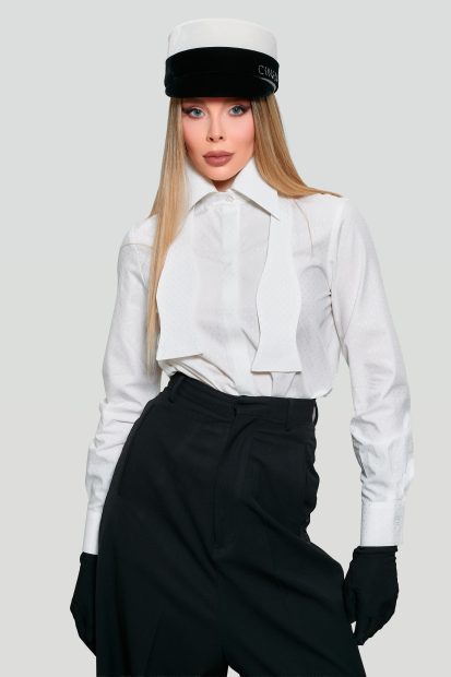 Carlott <p> Shirt with white open bow tie