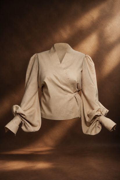 Oversize sleeves shirt <p> Beige linen