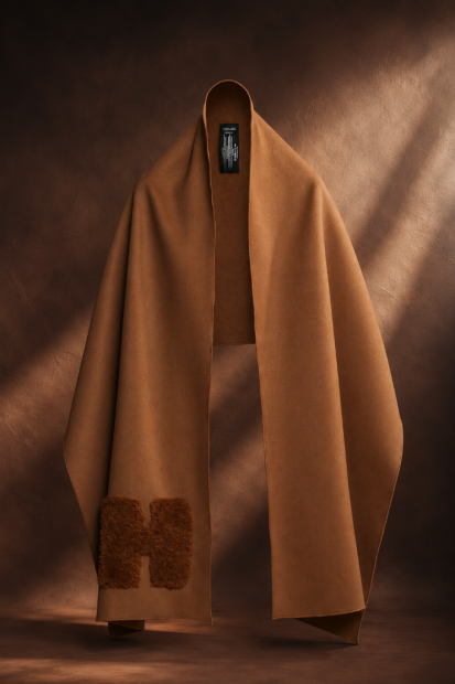 Long shawl<p> Camel wool & camel fur letter